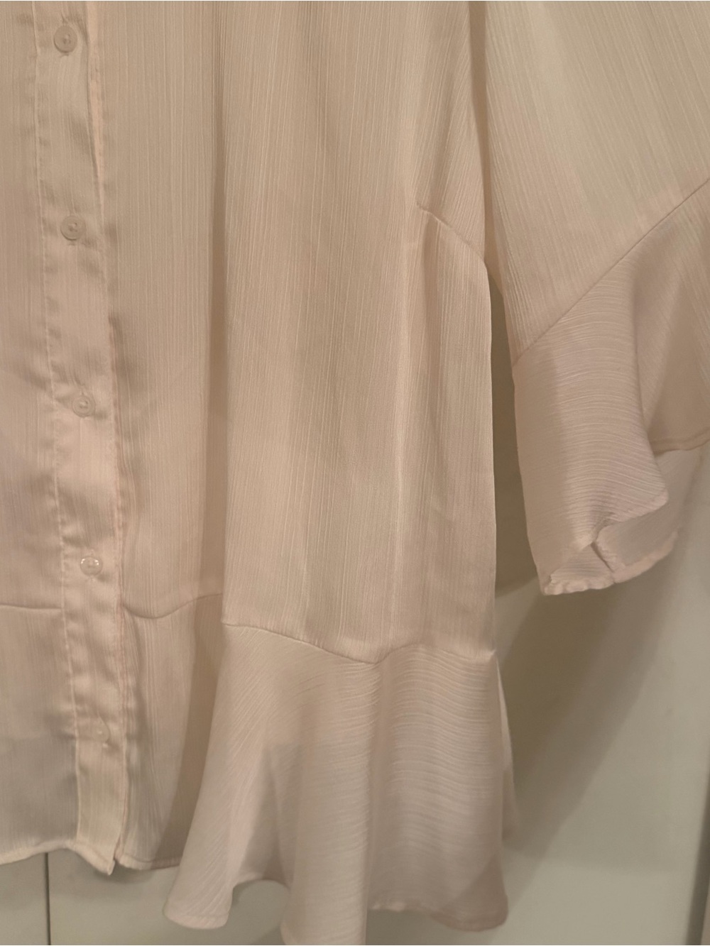 Nine West Light Cream Ruffled Button-Front Blouse - Picture 3 of 5